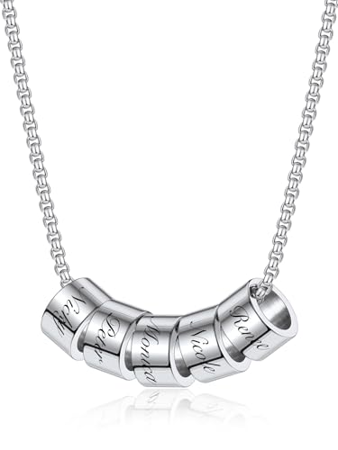 PiercingJak Namenskette Personalisierte Kette mit 5 Name Perlen Edelstahl Halskette für Herren Frauen Charms Schmuck Liebe Freundschaft Geschenke für Familie Partner Paar BFF, Silber von PiercingJak