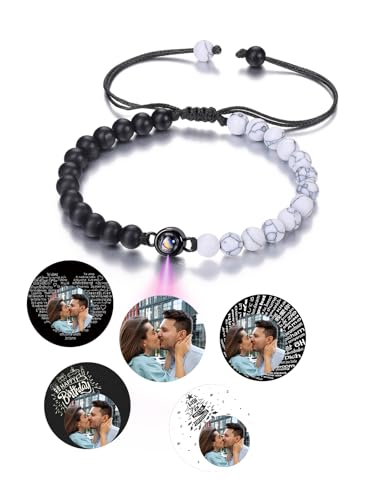 PiercingJak Ying Yang Armband mit Bild Projektion Foto im Stein Damen Herren Perlenarmband 6mm Howlith Achat Armbänder Schwarz Weiß Heilsteine Schmuck Personalisierte Geschenke für Frauen Männer von PiercingJak
