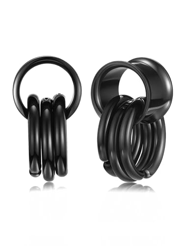 PiercingJak Ohr Flesh Tunnel 12mm Double Flared Plug mit Ringen Edelstahl Gewichte Ohrhänger für Gestreckte Expander Ohrpiercing Ohrplugs Punk Schmuck Damen Männer, 1Paar von PiercingJak