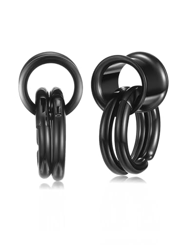 PiercingJak Ohr Flesh Tunnel Double Flared Plug mit Ringen Edelstahl Gewichte Ohrhänger für Gestreckte Expander Ohrpiercing 10mm Ohrplugs Punk Schmuck Damen Männer, 1Paar von PiercingJak