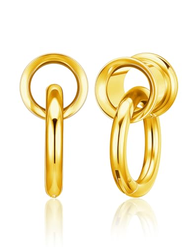 PiercingJak 8mm Ohr Flesh Tunnel Double Flared Plug mit Ringen Edelstahl Gewichte Ohrhänger für Gestreckte Expander Ohrpiercing Ohrplugs Punk Schmuck Damen Männer, 1Paar von PiercingJak