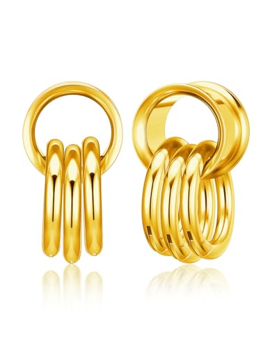 PiercingJak Ohr Flesh Tunnel 12mm Double Flared Plug mit Ringen Edelstahl Gewichte Ohrhänger für Gestreckte Expander Ohrpiercing Ohrplugs Punk Schmuck Damen Männer, 1Paar von PiercingJak