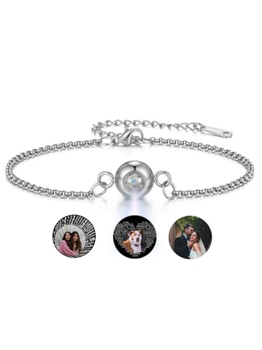PiercingJak Partner Armbänder Bild Projektion Armband mit Foto im Stein Damen Herren Armkette Edelstahl Panzerkette Armreif Fotoarmband Liebe Schmuck Personalisierte Geschenke für Mann Frauen von PiercingJak