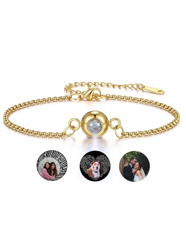 PiercingJak Partner Armbänder Bild Projektion Armband mit Foto im Stein Damen Herren Armkette Edelstahl Panzerkette Armreif Fotoarmband Liebe Schmuck Personalisierte Geschenke für Mann Frauen von PiercingJak