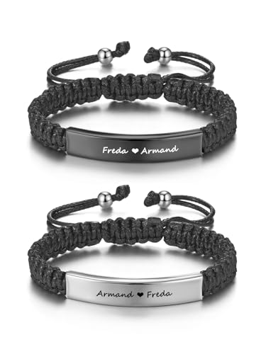 PiercingJak Partner Armbänder mit Gravur Partnerarmband für Paare Pärchen Armband mit Edelstahl ID Tag Namen Armkette Freundschaft Liebe Schmuck Personalisierte Geschenke für Männer Frauen von PiercingJak