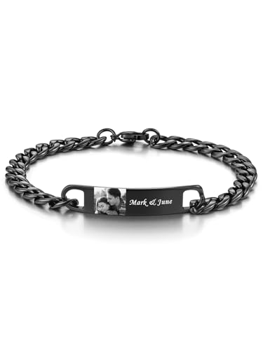 PiercingJak Partner Armband mit Foto Text Gravur Herren Damen Armkette Edelstahl Panzerkette Armbänder Partnerarmbänder Liebe Schmuck Personalisierte Geschenke für Pärchen Paar Liebhaber Liebende von PiercingJak