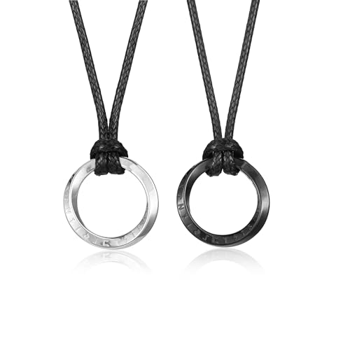 PiercingJak Partner Kette Wikinger Rune Halskette für Herren Frauen Geflochtene Lederkette mit Edelstahl Mobius Runen Anhänger Nordische Glück Schmuck Liebe Geschenke für Männer Damen von PiercingJak