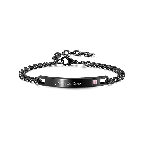 PiercingJak Partnerarmbänder mit Gravur Damen Herren Armband Edelstahl Paar Partner Armbänder Freundschaftsarmbänder Armkette mit Strass Liebe Freundschaft Personalisierte Geschenke, Schwarz von PiercingJak