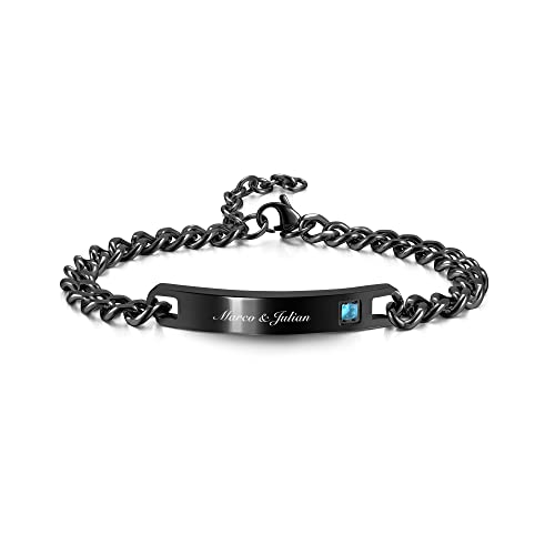 PiercingJak Partnerarmbänder mit Gravur Damen Herren Armband Edelstahl Paar Partner Armbänder Freundschaftsarmbänder Armkette mit Strass Liebe Freundschaft Personalisierte Geschenke, Schwarz von PiercingJak