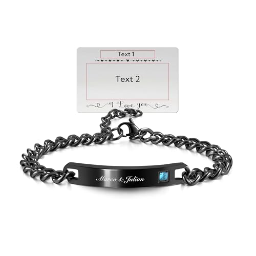 PiercingJak Partnerarmbänder mit Gravur Damen Herren Armband Edelstahl Paar Partner Armbänder Freundschaftsarmbänder Armkette mit Strass Liebe Freundschaft Personalisierte Geschenke, Schwarz von PiercingJak
