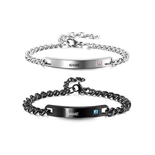PiercingJak Partnerarmbänder mit Gravur Damen Herren Armband Edelstahl Paar Partner Armbänder Freundschaftsarmbänder Armkette mit Strass Liebe Freundschaft Personalisierte Geschenke, Silber Schwarz von PiercingJak
