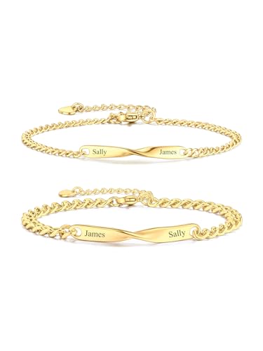 PiercingJak Partnerarmbänder mit Gravur Personalisierte Armbänder Paar Partner Armband Edelstahl Mobius Armkette Freundschaftsarmbänder Liebe Freundschaft Geschenke für Damen Herren von PiercingJak