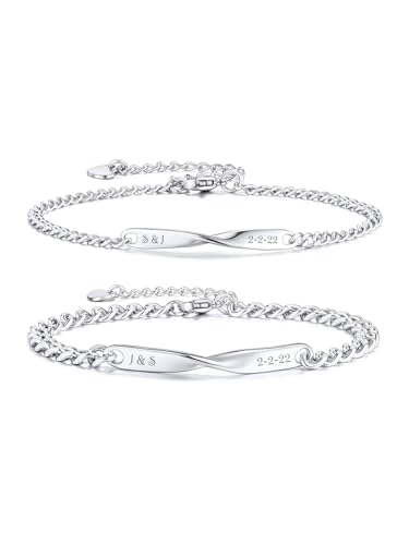 PiercingJak Partnerarmbänder mit Gravur Personalisierte Armbänder Paar Partner Armband Edelstahl Mobius Armkette Freundschaftsarmbänder Liebe Freundschaft Geschenke für Damen Herren von PiercingJak