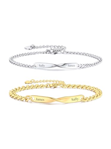 PiercingJak Partnerarmbänder mit Gravur Personalisierte Armbänder Paar Partner Armband Edelstahl Mobius Armkette Freundschaftsarmbänder Liebe Freundschaft Geschenke für Damen Herren von PiercingJak