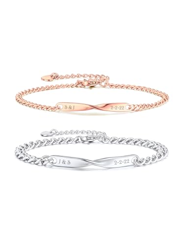 PiercingJak Partnerarmbänder mit Gravur Personalisierte Armbänder Paar Partner Armband Edelstahl Mobius Armkette Freundschaftsarmbänder Liebe Freundschaft Geschenke für Damen Herren von PiercingJak