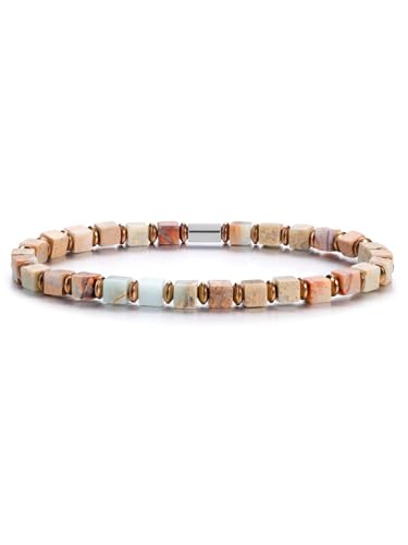 PiercingJak Herren Armband Perlenarmband Stretch Armband 4mm Jaspis Naturstein Perlen Armbänder Heilstein Schmuck Geschenke für Mann Frauen Damen von PiercingJak