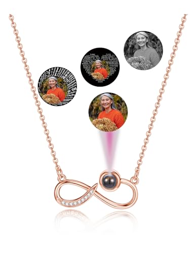 PiercingJak Personalisierte Halskette Bild Projektion Kette mit Foto im Stein Infinity Unendlichkeitszeichen Anhänger Liebe Freundschaft Schmuck Süße Geschenke für Damen Frauen Mädchen Freundin von PiercingJak