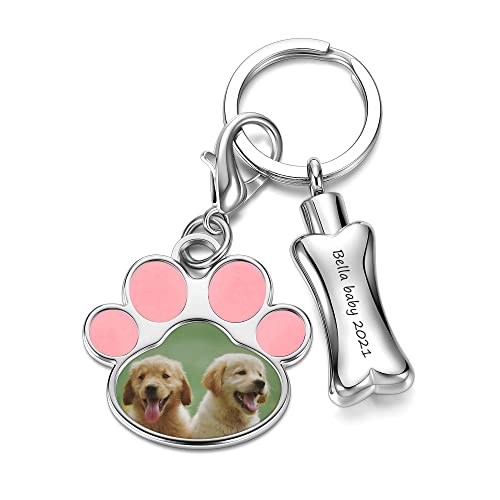 PiercingJak Personalisierte Schlüsselanhänger mit Foto Text Gravur Hund Katze Pfote Memorial Urnen Flasche Anhänger Andenken Erinnerung Schmuck Individuelle Geschenke für Unisex von PiercingJak