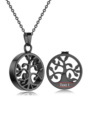 PiercingJak Personalisierter Memorial Urnen Halskette Edelstahl Lebensbaum Anhänger Befüllbar Locket Kette für Asche Haare Charms Gedenken Schmuck mit Trichterfüller Kit für Damen Herren von PiercingJak