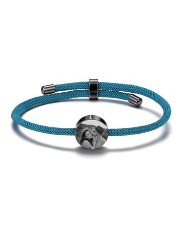 PiercingJak Personalisiertes Armband Herren Damen Edelstahl Charm mit Foto Gravur Segeltau Armbänder verstellbar Fotoarmband Personalisierte Geschenke für Männer Frauen, blau stoffarmband von PiercingJak