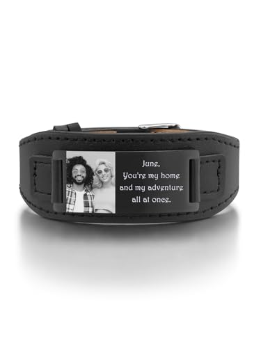 PiercingJak Personalisiertes Lederarmband Herren Damen Armband mit Foto Text Gravur Breite Leder Armbänder verstellbar Fotoarmband Personalisierte Geschenke für Männer Frauen, Schwarz von PiercingJak