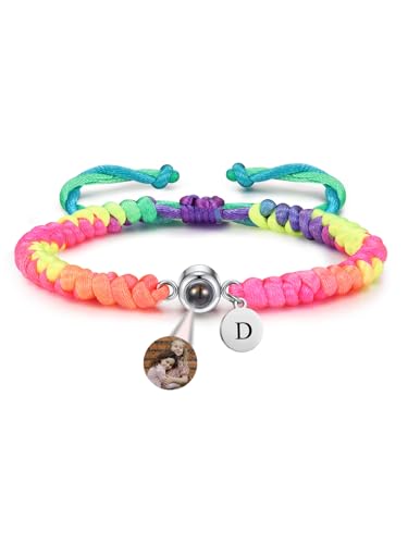 PiercingJak Projektion Armband Foto Partner Armbänder mit Bild im Stein Name Charms Personalisiertes Fotoarmband Fernbeziehung Schmuck Personalisierte Geschenk für Freundin Paare Frauen, Regenbogen von PiercingJak