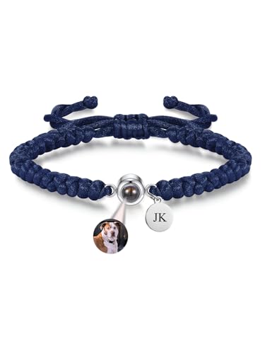 PiercingJak Projektion Armband Foto Partner Armbänder mit Bild im Stein Name Charms Personalisiertes Fotoarmband Fernbeziehung Schmuck Personalisierte Geschenk für Freundin Paare Mann, Dunkel Blau von PiercingJak