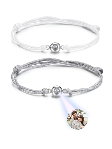 PiercingJak Projektion Armband Foto Partner Armbänder mit Bild im Stein Personalisiertes Armband Fotoarmband Beziehungs Schmuck Personalisierte Geschenk für Freundin Paare Stoffarmband von PiercingJak