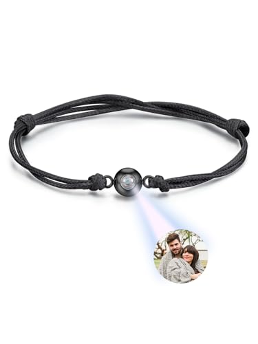 PiercingJak Projektion Armband Foto Partner Armbänder mit Bild im Stein Personalisiertes Armband Fotoarmband Beziehungs Schmuck Personalisierte Geschenk für Männer Frauen,schwarz stoffarmband von PiercingJak