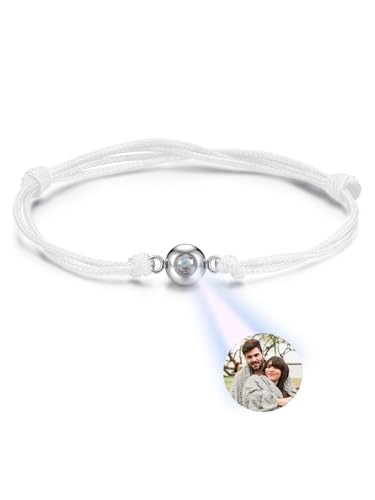 PiercingJak Projektion Armband Foto Partner Armbänder mit Bild im Stein Personalisiertes Armband Fotoarmband Beziehungs Schmuck Personalisierte Geschenk für Männer Frauen,weiß Stoffarmband von PiercingJak