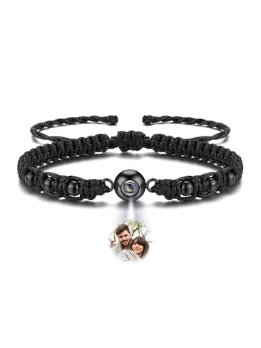 PiercingJak Projektion Armband mit Bild im Stein Hämatit Fotoarmband mit eigenem Foto Armbänder Liebe Freundschaft Schmuck Personalisierte Geschenke für Mann Frauen, Schwarz von PiercingJak