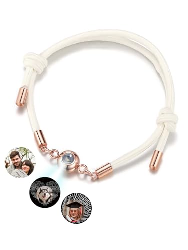 PiercingJak Projektion Armband mit Foto Bild im Stein Personalisiertes Lederarmband Damen BFF Armbänder Liebe Freundschaft Schmuck Beziehungs Geschenk für Partner Paare Freunde Familie von PiercingJak