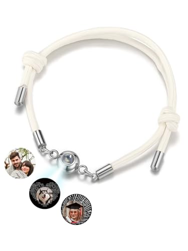 PiercingJak Projektion Armband mit Foto Bild im Stein Personalisiertes Lederarmband Herren Damen Armbänder Liebe Freundschaft Schmuck Beziehungs Geschenk für Partner Paare Freunde Familie von PiercingJak