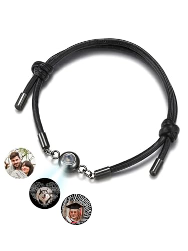 PiercingJak Projektion Armband mit Foto Bild im Stein Personalisiertes Lederarmband Herren Männer Armbänder Liebe Freundschaft Schmuck Beziehungs Geschenk für Partner Paare Freunde Familie von PiercingJak