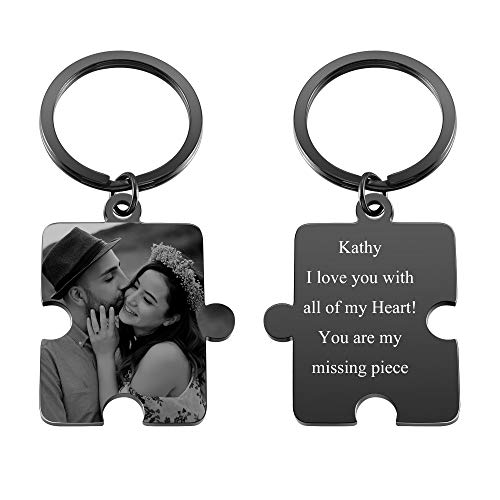 PiercingJak Puzzle Schlüsselanhänger mit Gravur Edelstahl Liebe Freundschaft Schlüsselbund Schlüsselring Keychain Personalisierte Geschenke für Partner Paare BFF Familie, Schwarz von PiercingJak