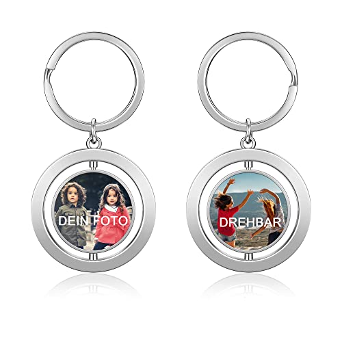 PiercingJak Schlüsselanhänger Personalisiert Foto Beidseitig Gravur Runder 360 Grad Drehbar Bilder Anhänger Liebe Freundschaft Geschenke für Partner Freunde Familie von PiercingJak