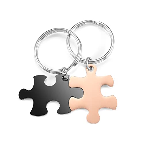 PiercingJak Schlüsselanhänger Puzzle Yin Yang Anhänger Liebe Freundschaft Schmuck Geschenke für Partner BFF Familie, Schwarz Rosegold Edelstahl von PiercingJak