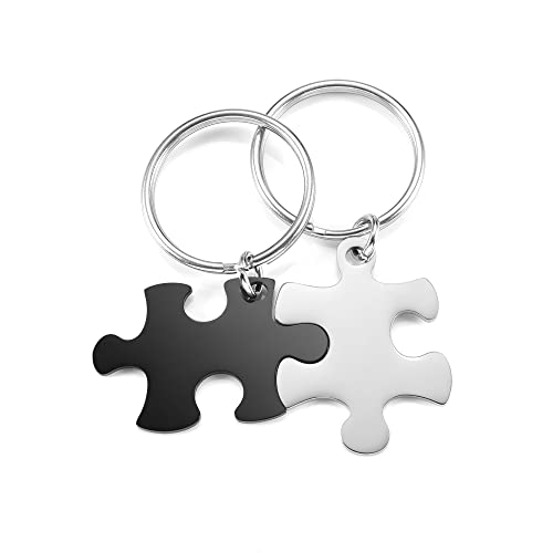 PiercingJak Puzzle Schlüsselanhänger Yin Yang Puzzleteile-Anhänger Liebe Freundschaft Schmuck Beziehungs Geschenke für Partner BFF Familie, Silber Schwarz Edelstahl von PiercingJak