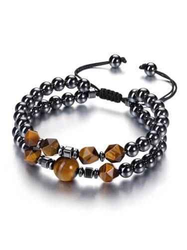 PiercingJak Schwarz Hämatit Armband Tigerauge echte Steine Armbänder Herren Damen Perlenarmband Glücksarmband Heilsteine Schmuck Spirituelle Geschenke für Männer Frauen von PiercingJak