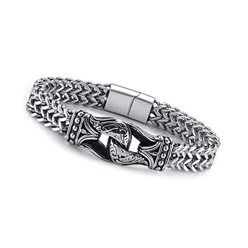 PiercingJak Wikinger Armband Herren Armkette Breit 12mm mit Unendlichkeitszeichen Keltischer Anhänger Magnetverschluss Edelstahl Cuban Link Armreif Retro Nordisch Biker Schmuck für Männer, 22cm von PiercingJak