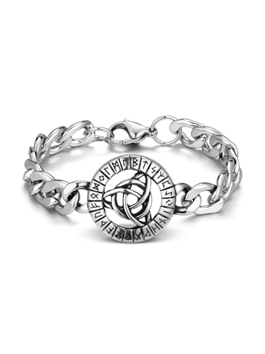 PiercingJak Wikinger Armband Herren Armkette mit Keltischer Knoten Runen Muster 11mm Breit Edelstahl Panzerkette Männer Armbänder Silber Armreif Nordischer Schmuck für Biker Motorradfahrer von PiercingJak