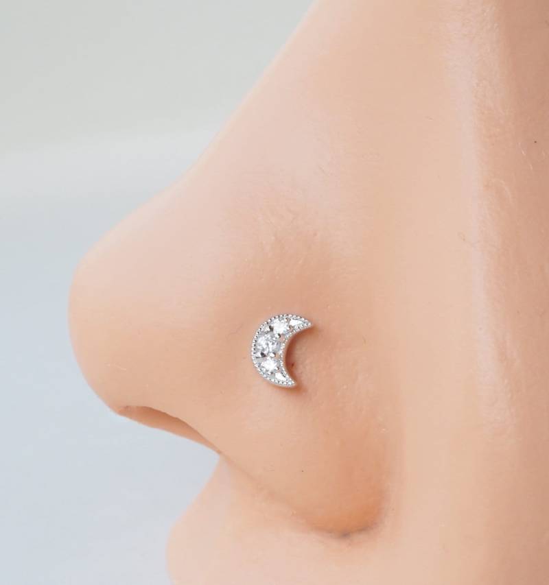 Cz Crescent Mond Sterling Silber Nasenstecker Cz Crescent Mond Sterling Silber Nasenstecker von PiercingRoomByJay