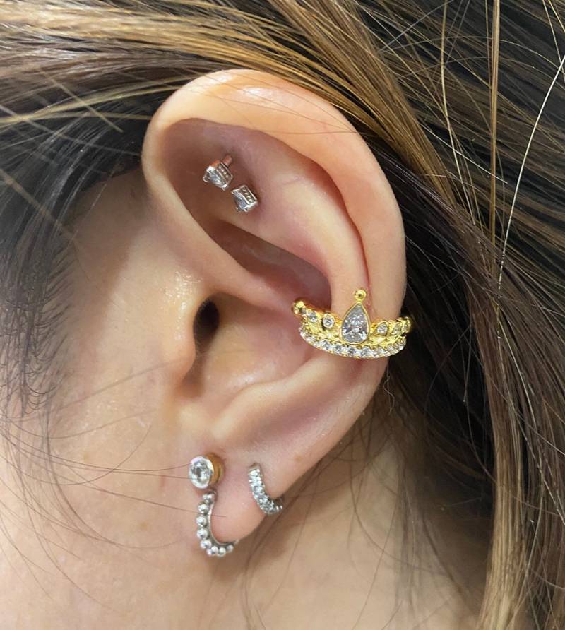 Krone Tropfen Cz Diamant Conch Ohrring Sterling Silber Orbital Piercing | 1 Stück Krone Tropfen Cz Diamant Conch Ohrring Sterling Silber Orbital Piercing | 1 Stück von PiercingRoomByJay