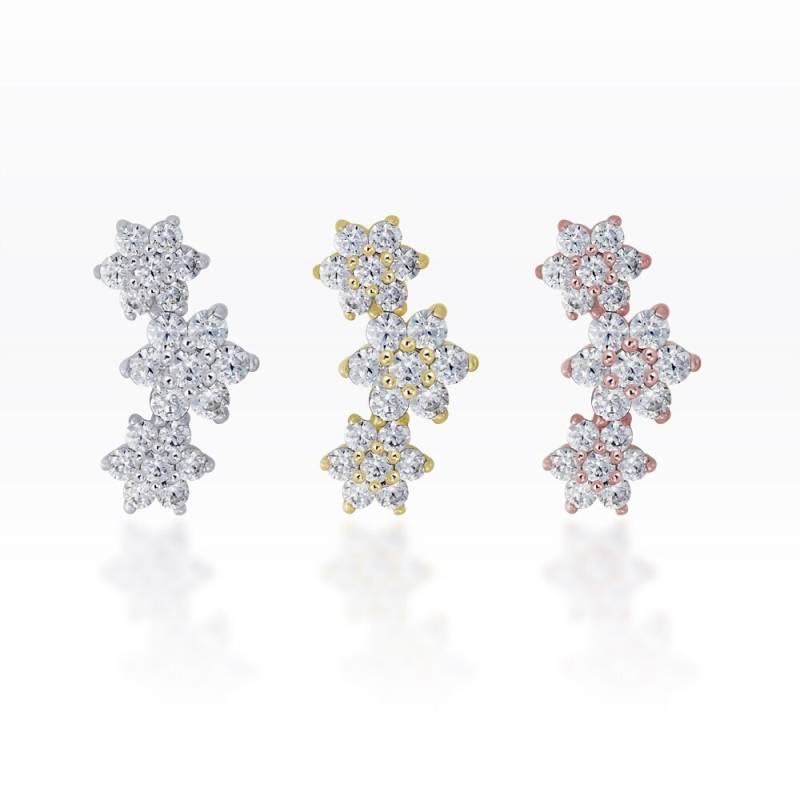 Sterling Silber Drei Blumen Knorpel-Ohrring Cz Diamant Helix-Piercing | 1 Stück von PiercingRoomByJay