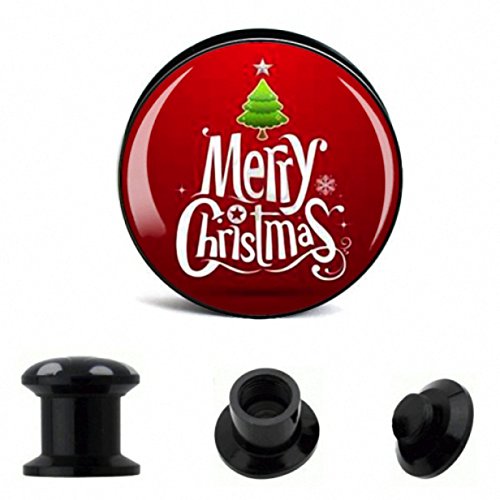 Piercingfaktor Ohr Plug Flesh Tunnel Piercing Ohrpiercing Picture Weihnachts Motiv Merry Christmas 12mm von Piercingfaktor