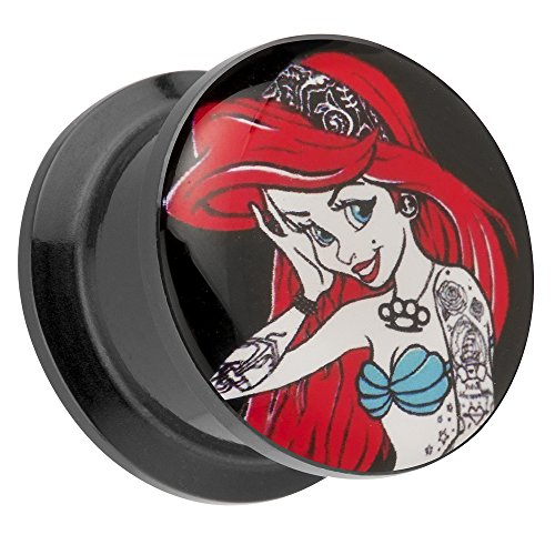 Piercingfaktor Ohr Plug Flesh Tunnel Piercing Ohrpiercing Kunststoff Schraub Schraubverschluß Picture mit Comic Tattoo Girl mit roten Haaren Motiv 16mm von Piercingfaktor