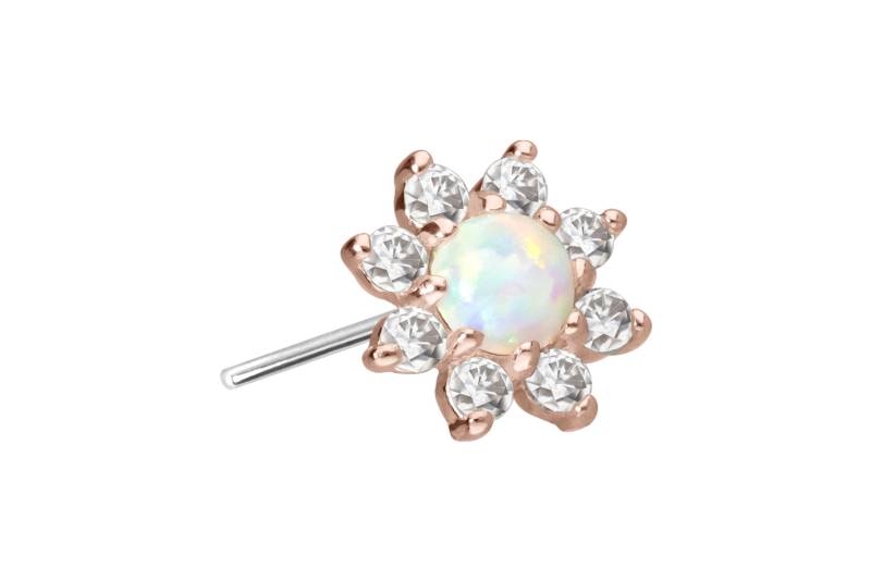 14 Karat Gold Aufsatz mit Titan Push Pin MOISSANIT-BLUME + SYNTHETISCHER OPAL von Piercingline