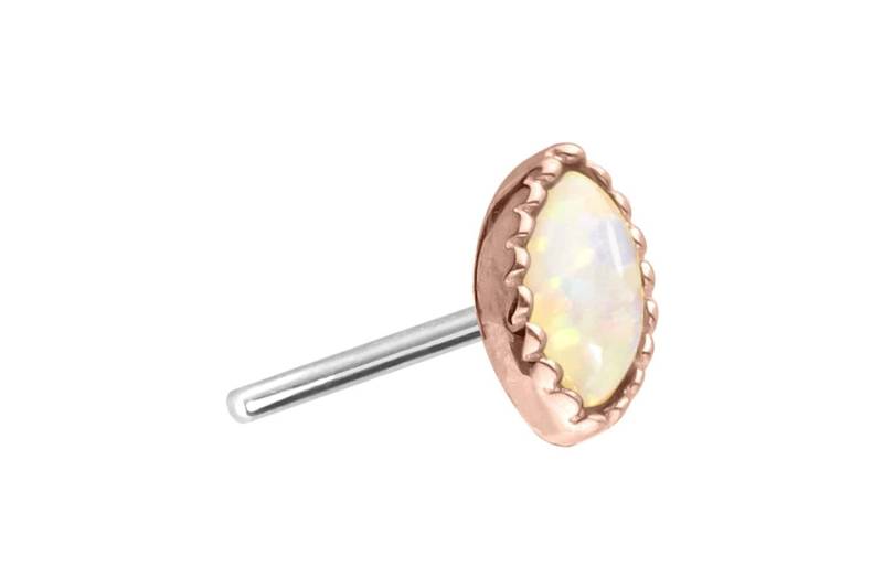 14 Karat Gold Aufsatz mit Titan Push Pin OVALER SYNTHETISCHER OPAL von Piercingline