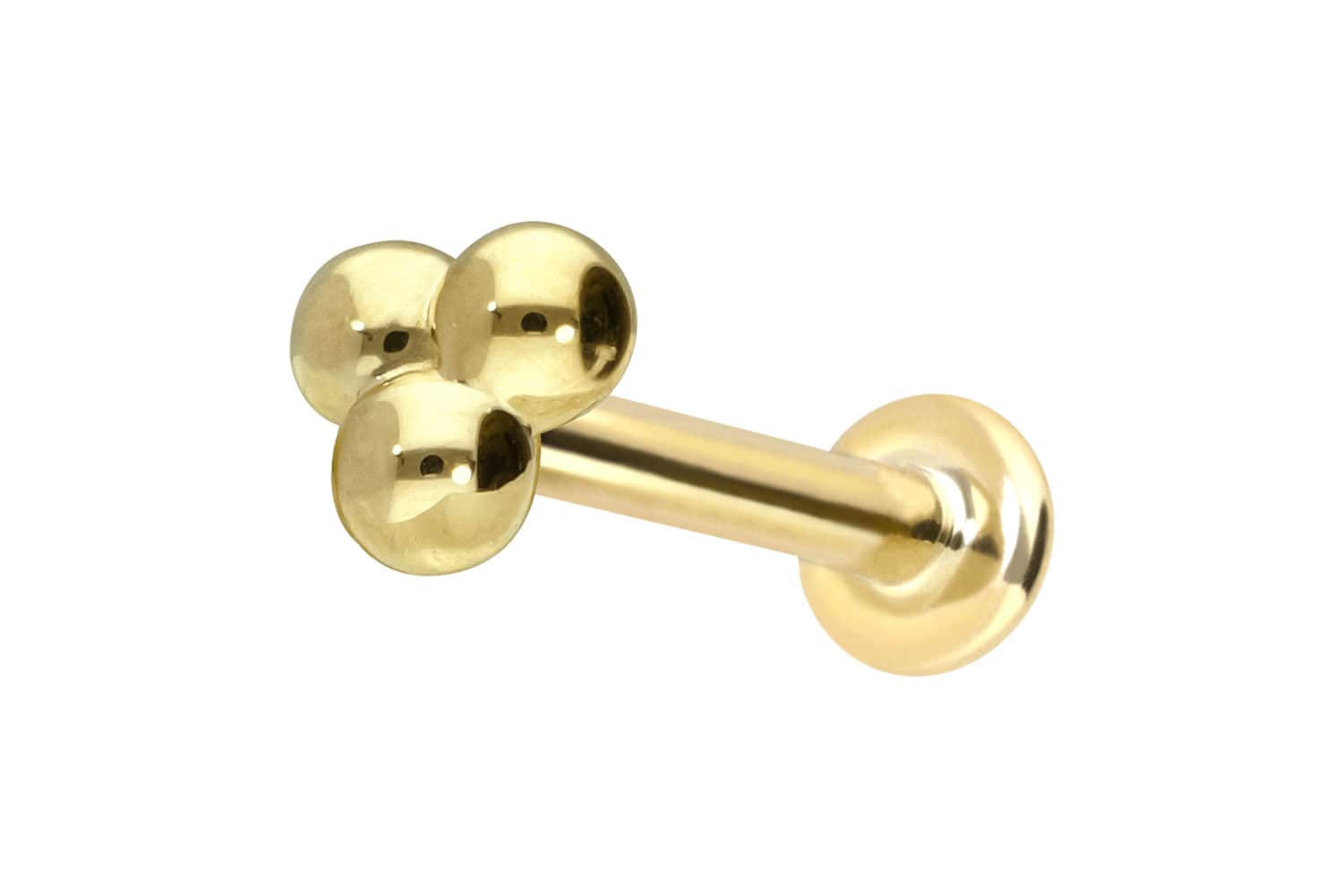 14 Karat Gold Labret mit Innengewinde 3 KUGELN von Piercingline