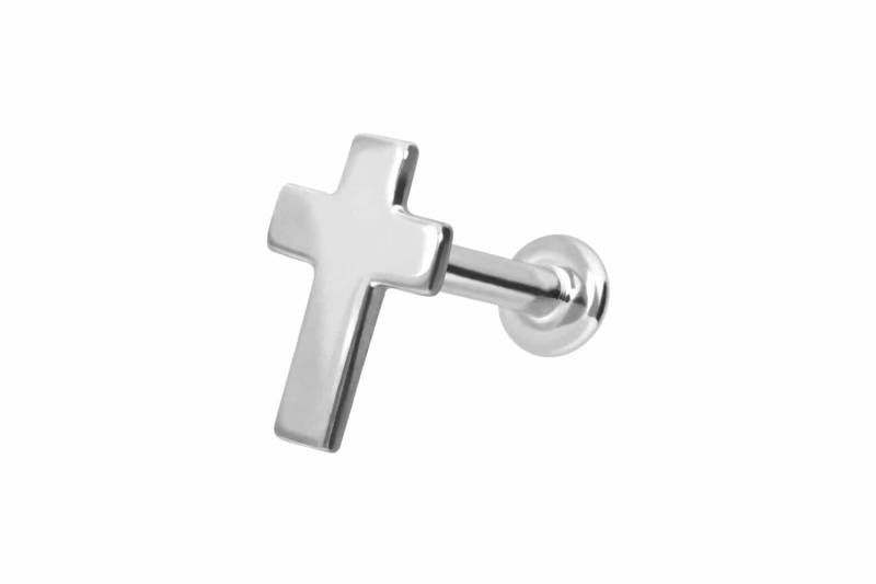 14 Karat Gold Labret mit Innengewinde KREUZ von Piercingline